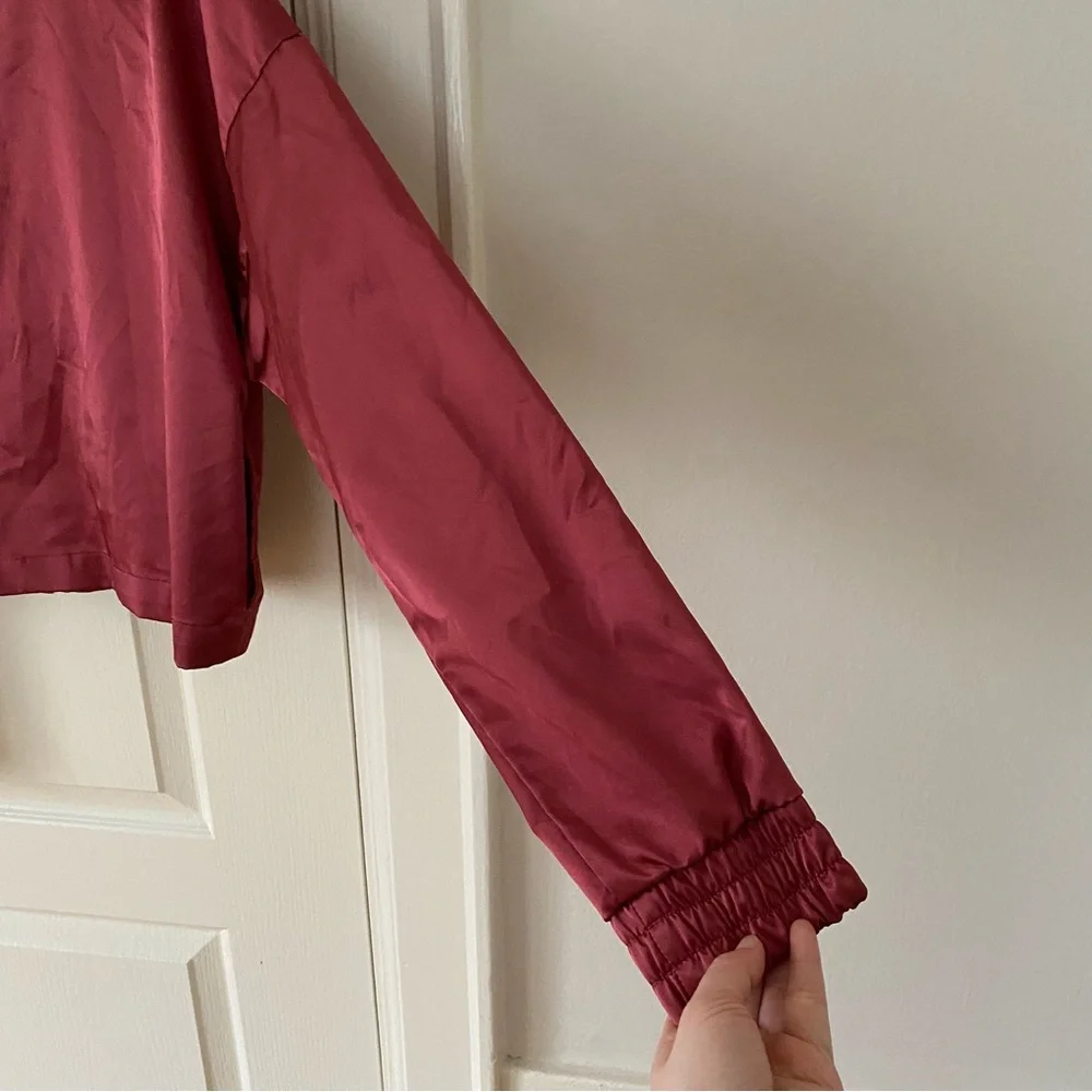 Nike Air Burgundy Satin Zip Up Cropped Loose Fit Track Bomber Jacket Size M - Picture 11 of 15